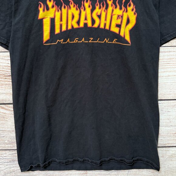 Vintage Thrasher Magazine Flame Logo Black Graphic Skate T-Shirt Unisex Small - Picture 4 of 10